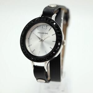 Origami Owl Womens Watch 30mm Silver Dial Black Double Wrap Strap w New Battery